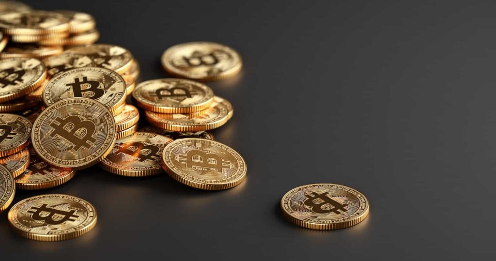 Bitcoin Coins on table