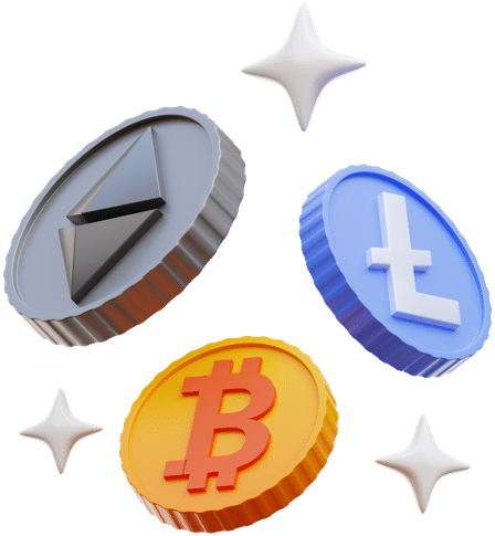Cryptocurrency 3D Icons (Ethereum, Litecoin and Bitcoin)